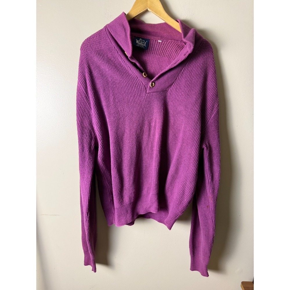 Rare VTG 80's Woolrich Loden Wool Heavyweight 1/4 Button Sweater Men's L Purple